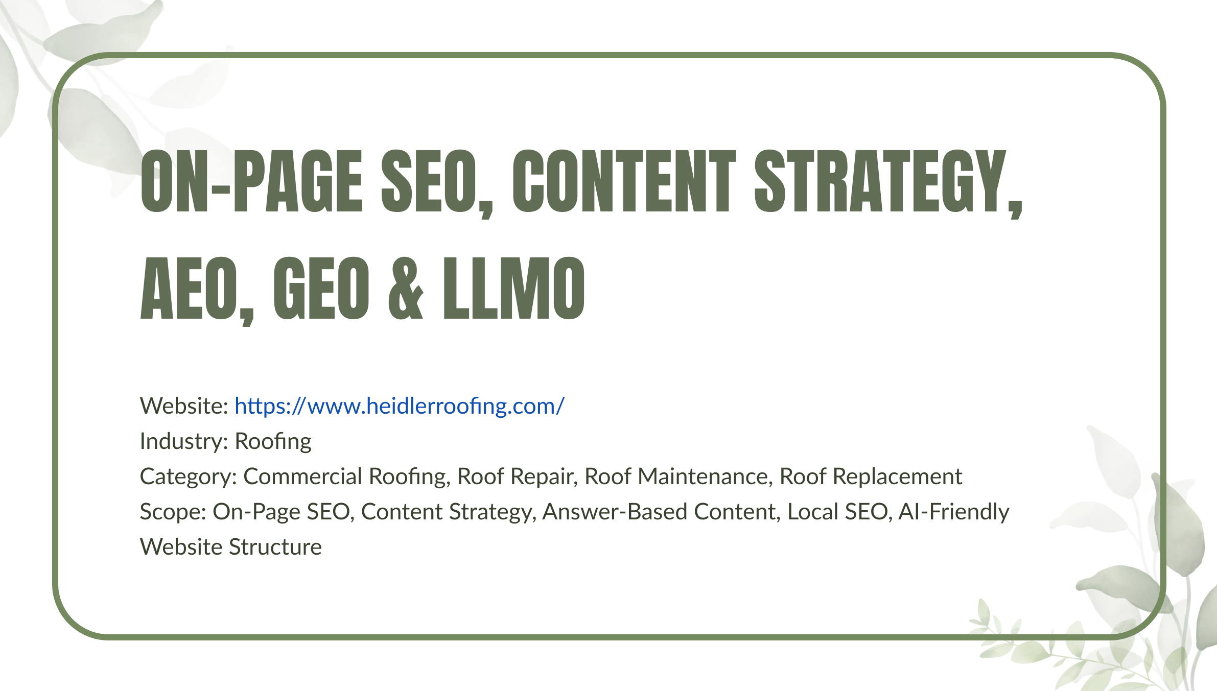Heidler Roofing Commercial Roofing SEO & AEO Case Study